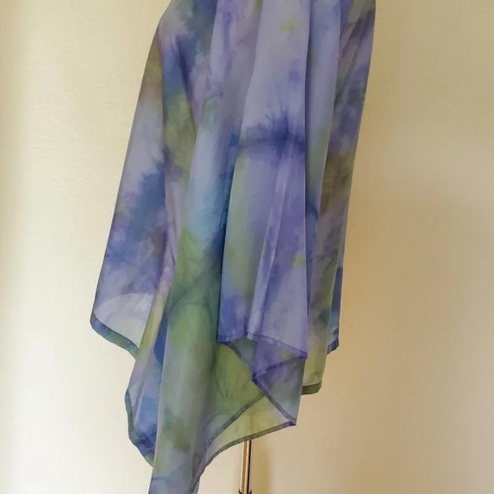 NEW Silk Caftan Kaftan top batwing shirt resort S M L XL green blue painted dyed - Picture 5 of 8